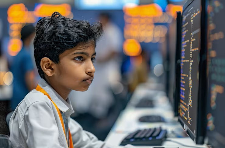 Students learning technology